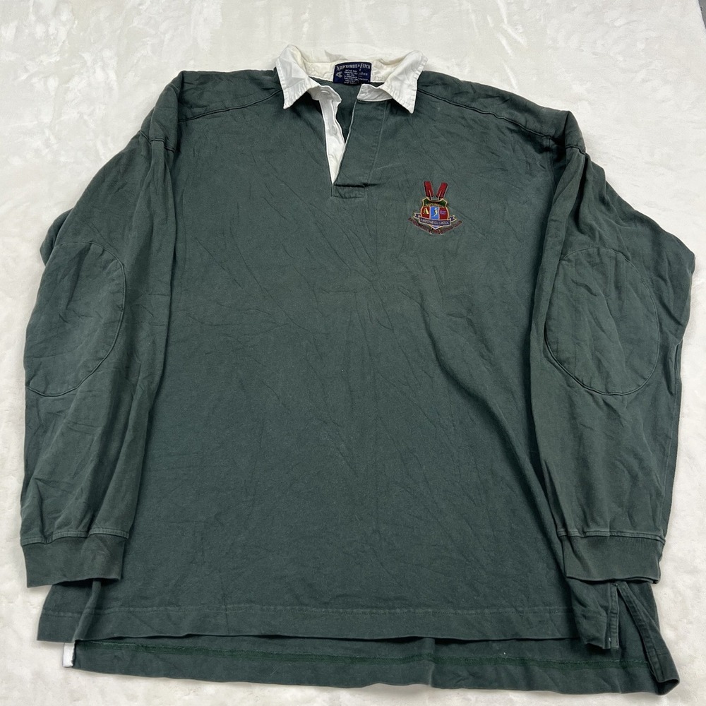 Abercrombie & Fitch Rugby Shirt Mens XL Green Vintage Crest Elbow Patch L/S